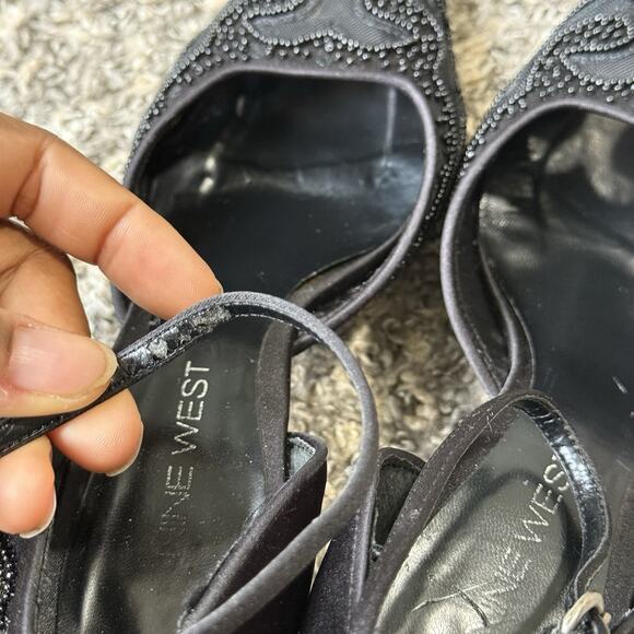 Vtg Nine West Black Kitten Heels Pointed Toe Ankle Strap Formal Beaded Y2K 7.5 M - Picture 11 of 13